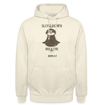SLOW DOWN REPEAT - Unisex Hoodie - Vanille-Milchshake - Vorne - Alina (178cm) & Michal (187cm)