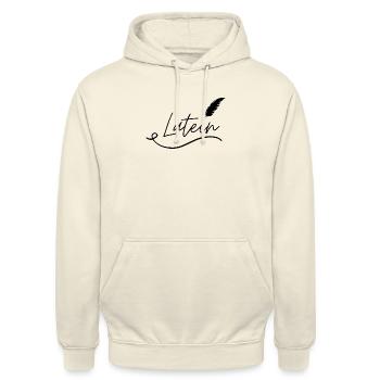 Latein Schriftzug Feder - Unisex Hoodie - Vanille-Milchshake - Vorne - Alina (178cm) & Michal (187cm)