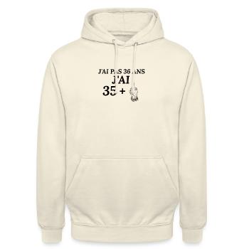 J'ai pas 36 ans j'ai 35+ - Sweat-shirt à capuche unisexe - vanille - Devant - Alina (178cm) & Michal (187cm)
