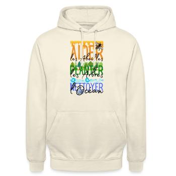 J'aime ma Planète 06 - Sweat-shirt à capuche unisexe - vanille - Devant - Alina (178cm) & Michal (187cm)