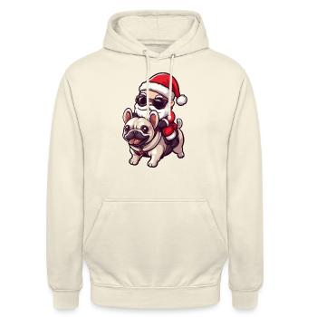 Buldog Français Chien Père Noël Dessin animé - Sweat-shirt à capuche unisexe - vanille - Devant - Alina (178cm) & Michal (187cm)