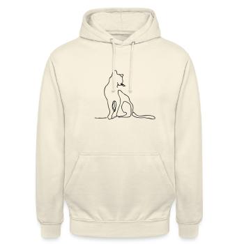 Sitzende Katze, minimalistische Linie Illustration - Unisex Hoodie - Vanille-Milchshake - Vorne - Alina (178cm) & Michal (187cm)