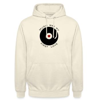 Music was my first love - Unisex Hoodie - Vanille-Milchshake - Vorne - Alina (178cm) & Michal (187cm)