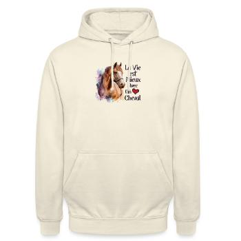 Cheval Drôle Femme Fille Enfant Vie avec un Cheval - Sweat-shirt à capuche unisexe - vanille - Devant - Alina (178cm) & Michal (187cm)