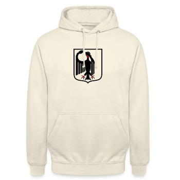 Der Bundesadler verschließt die Augen - Unisex Hoodie - Vanille-Milchshake - Vorne - Alina (178cm) & Michal (187cm)