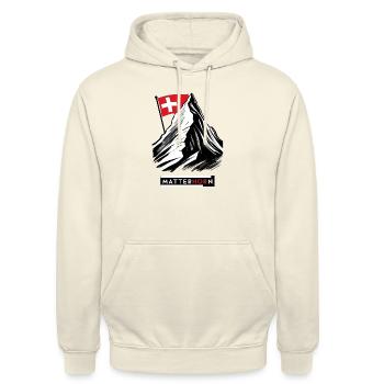 Le Cervin et le drapeau suisse – Alpen-Design - Sweat-shirt à capuche unisexe - vanille - Devant - Alina (178cm) & Michal (187cm)