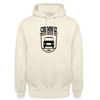 Barkas B1000 Motorkraft Chemnitz Wappen - Unisex Hoodie - Vanille-Milchshake - Vorne - Alina (178cm) & Michal (187cm)