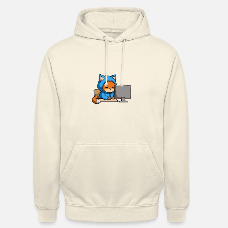 Un chat hacker mignon dort dans un sweat à capuche devant le PC Sweat-shirt à capuche unisexe