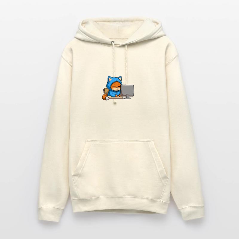 Un chat hacker mignon dort dans un sweat à capuche devant le PC Sweat-shirt à capuche unisexe