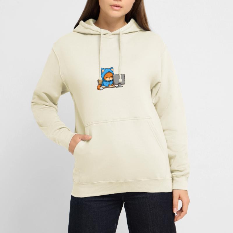 Un chat hacker mignon dort dans un sweat à capuche devant le PC Sweat-shirt à capuche unisexe