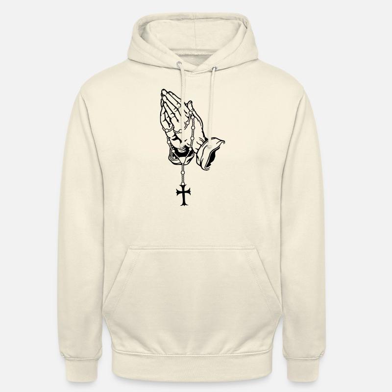Mains de prière avec le chapelet de base - Sweat-shirt à capuche unisexe - vanille