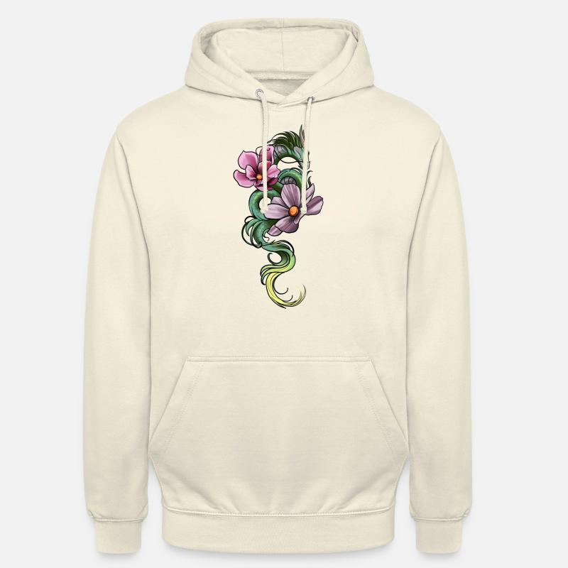 Dragon vert avec des fleurs - Sweat-shirt à capuche unisexe - vanille