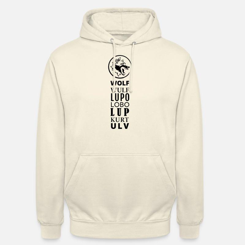 GOWILD Wolf Design in 7 languages - Unisex Hoodie - vanilla