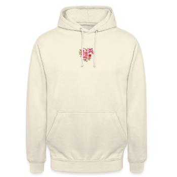 Muttertagsherz mit rosa Blüten - Unisex Hoodie - Vanille-Milchshake - Vorne - Alina (178cm) & Michal (187cm)