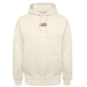 Shirts/Hoodie mit Pronomen (she/her) - Unisex Hoodie - Vanille-Milchshake - Vorne - Alina (178cm) & Michal (187cm)