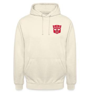 Transformers Earth Spark Symbol Brustmotiv Autobot - Unisex Hoodie - Vanille-Milchshake - Vorne - Alina (178cm) & Michal (187cm)