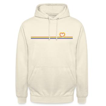 Regenbogen Herz LinienBanner - Unisex Hoodie - Vanille-Milchshake - Vorne - Alina (178cm) & Michal (187cm)
