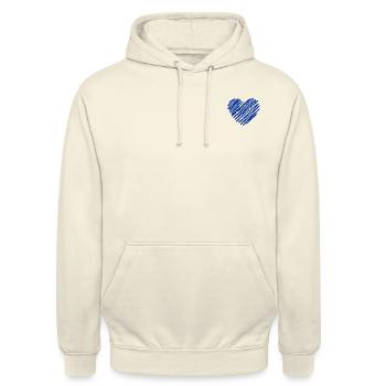 Drapeau de l’UE en forme de cœur - J’aime l’Union européenne - Sweat-shirt à capuche unisexe - vanille - Devant - Alina (178cm) & Michal (187cm)