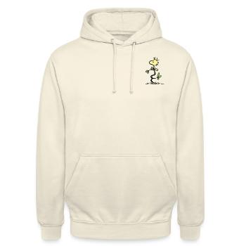 Peanuts Woodstock Brustmotiv - Unisex Hoodie - Vanille-Milchshake - Vorne - Alina (178cm) & Michal (187cm)