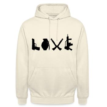 LOVE Banksy Waffen Typografie Street Art - Unisex Hoodie - Vanille-Milchshake - Vorne - Alina (178cm) & Michal (187cm)