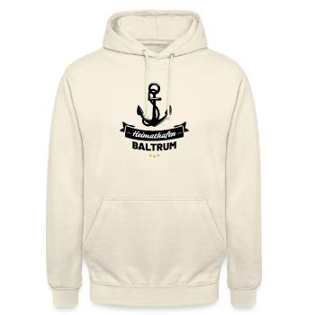 Heimathafen Baltrum - Unisex Hoodie - Vanille-Milchshake - Vorne - Alina (178cm) & Michal (187cm)