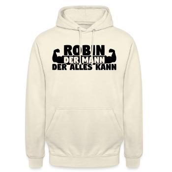 Der Mann Der Alles kann Robin - Unisex Hoodie - Vanille-Milchshake - Vorne - Alina (178cm) & Michal (187cm)