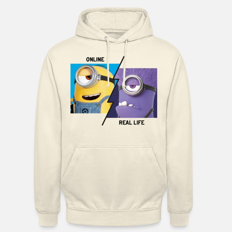 Minions Stuart Online vs. Vida Real - Sudadera con capucha unisex - batido de vainilla