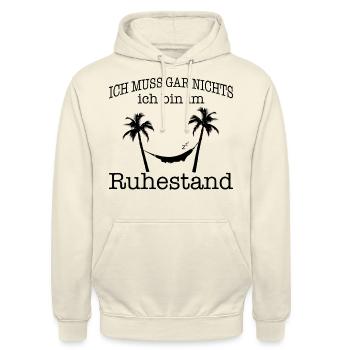 Ruhestand Spruch Pension Rentner Sprüche Rente - Unisex Hoodie - Vanille-Milchshake - Vorne - Alina (178cm) & Michal (187cm)