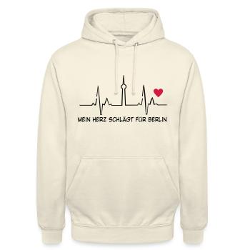 Berlin - Unisex Hoodie - Vanille-Milchshake - Vorne - Alina (178cm) & Michal (187cm)