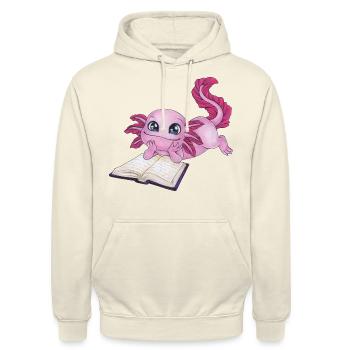 Axolotl Buchliebhaber Lesen Read a lot Geschenk - Unisex Hoodie - Vanille-Milchshake - Vorne - Alina (178cm) & Michal (187cm)