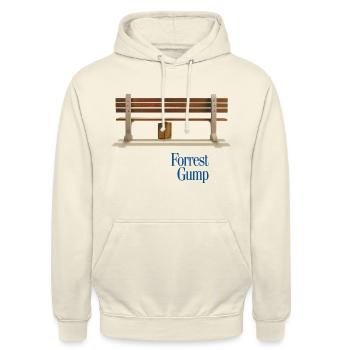 Forrest Gump Kleines Logo Mit Bank Und Koffer - Unisex Hoodie - Vanille-Milchshake - Vorne - Alina (178cm) & Michal (187cm)