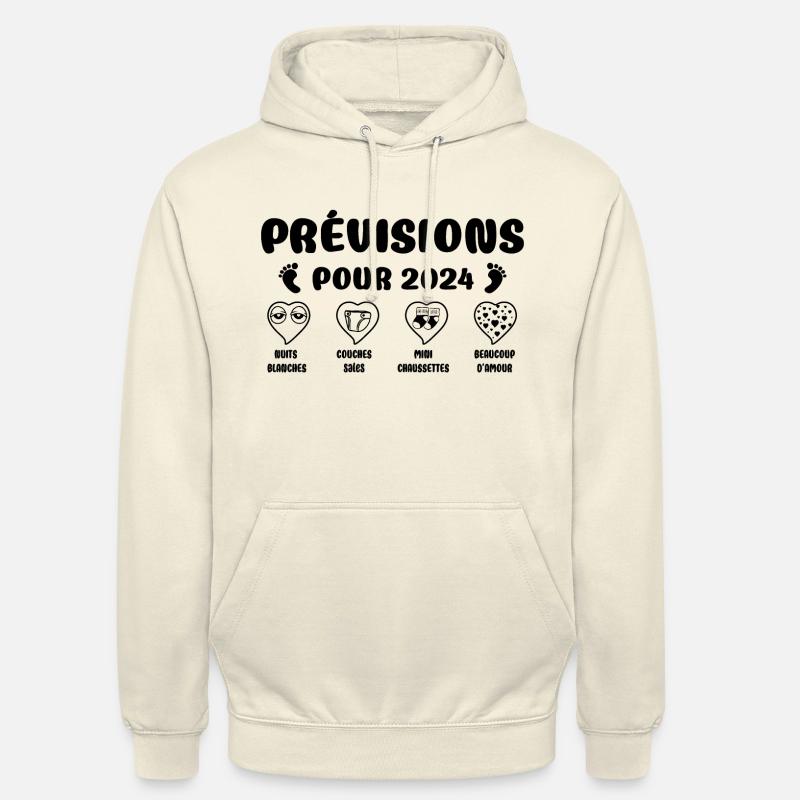 Prévisions pour 2024,future mama,futur papa,papa - Sweat-shirt à capuche unisexe - vanille
