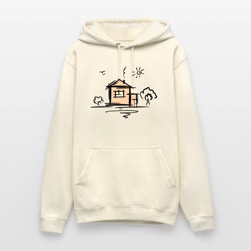 House with trees and sun. Drawing. Scribble. Unisex Hoodie