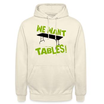 WE WANT TABLES! Wrestling Motiv - Unisex Hoodie - Vanille-Milchshake - Vorne - Alina (178cm) & Michal (187cm)