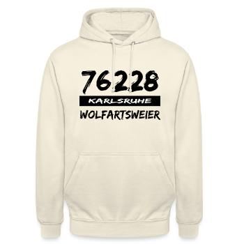 76228 Karlsruhe Wolfartsweier - Unisex Hoodie - Vanille-Milchshake - Vorne - Alina (178cm) & Michal (187cm)
