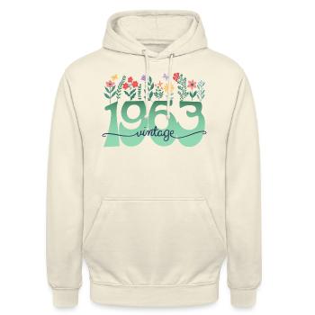 Muster Blumen 1963 Geburtstagsfeier Frau 60 Jahre - Unisex Hoodie - Vanille-Milchshake - Vorne - Alina (178cm) & Michal (187cm)