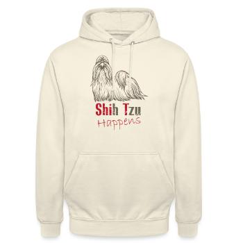 Shit happens - Unisex Hoodie - Vanille-Milchshake - Vorne - Alina (178cm) & Michal (187cm)