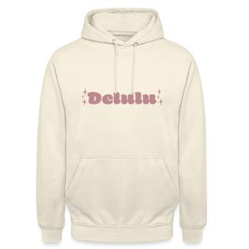 Delulu - Pink Schriftdesign - Unisex Hoodie - Vanille-Milchshake - Vorne - Alina (178cm) & Michal (187cm)