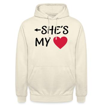 Sie gehört zu mir. Ich liebe meine Freundin Frau - Unisex Hoodie - Vanille-Milchshake - Vorne - Alina (178cm) & Michal (187cm)