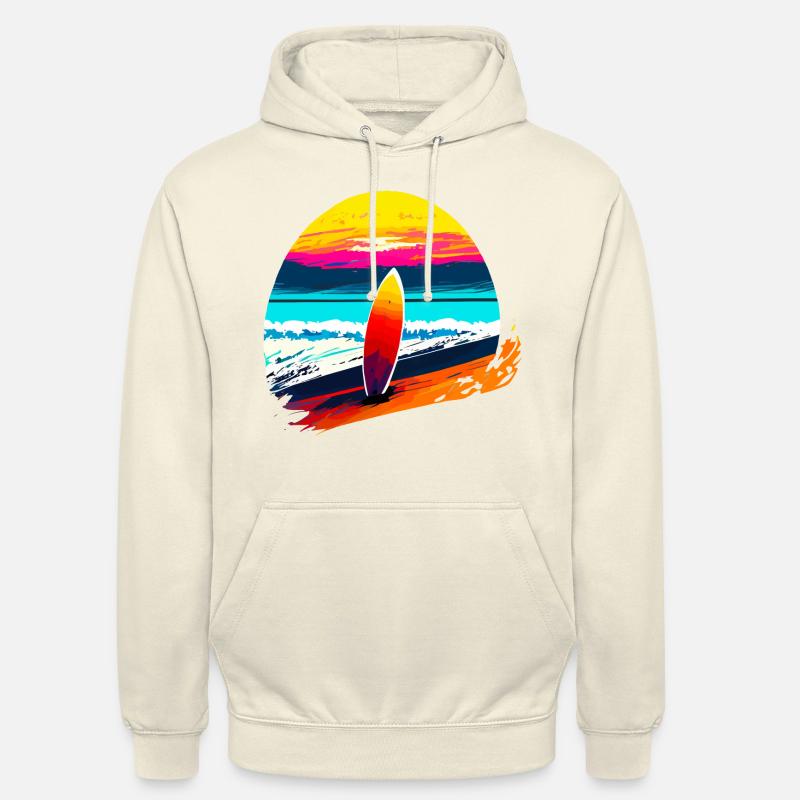 Sunset avec planche de surf - Sweat-shirt à capuche unisexe - vanille