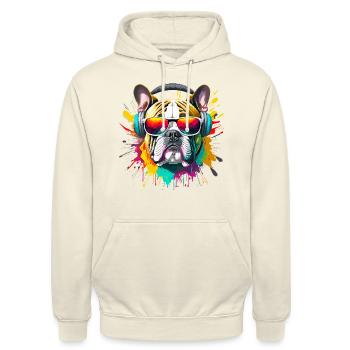 Bouledogue Hipster - Sweat-shirt à capuche unisexe - vanille - Devant - Alina (178cm) & Michal (187cm)