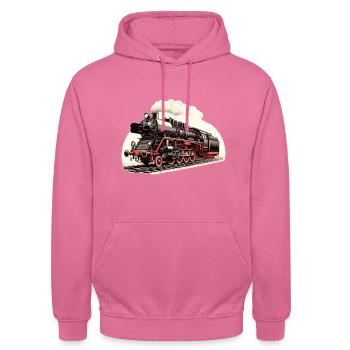 Illustration einer klassischen Dampflok - Unisex Hoodie - Pink - Vorne - Alina (178cm) & Michal (187cm)