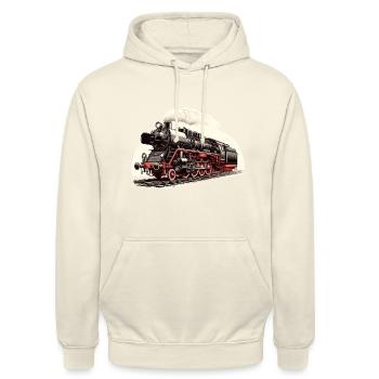 Illustration einer klassischen Dampflok - Unisex Hoodie - Vanille-Milchshake - Vorne - Alina (178cm) & Michal (187cm)