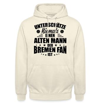 Alter Mann - Bremen Fan - Retro Vintage Fußball - Unisex Hoodie - Vanille-Milchshake - Vorne - Alina (178cm) & Michal (187cm)