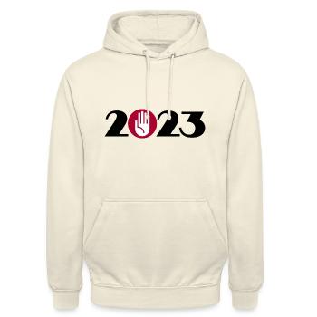Stop, Hallo, Anfassen 2023 - Unisex Hoodie - Vanille-Milchshake - Vorne - Alina (178cm) & Michal (187cm)
