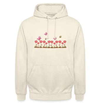 ligne de rose rouge papillon herbe naturelle - Sweat-shirt à capuche unisexe - vanille - Devant - Alina (178cm) & Michal (187cm)