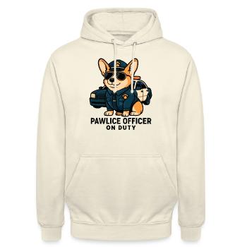 Lustiger Corgi als Polizist – Pawlice Officer - Unisex Hoodie - Vanille-Milchshake - Vorne - Alina (178cm) & Michal (187cm)