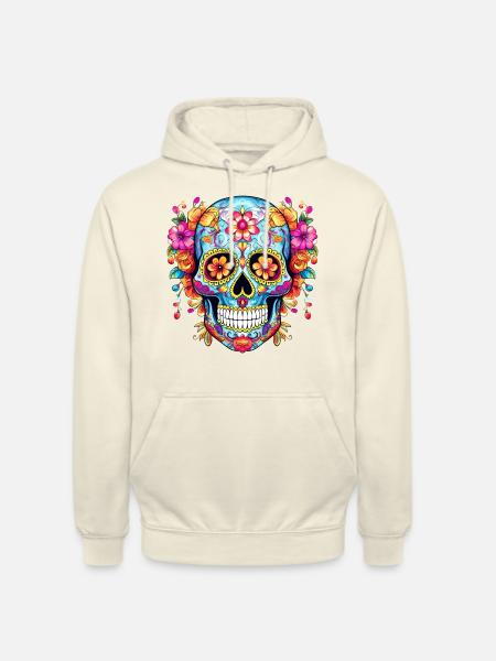 Mexicaanse schedel, bloemen, schedel, bloemen - Uniseks hoodie - vanille-milchshake