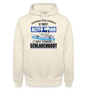 Alter Mann Schlauchboot Motorboot - Unisex Hoodie - Vanille-Milchshake - Vorne - Alina (178cm) & Michal (187cm)