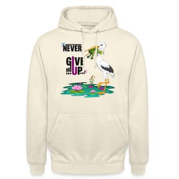 Never Give Up 🐸 Niemals aufgeben Frosch vs Storch - Unisex Hoodie - Vanille-Milchshake - Vorne - Alina (178cm) & Michal (187cm)